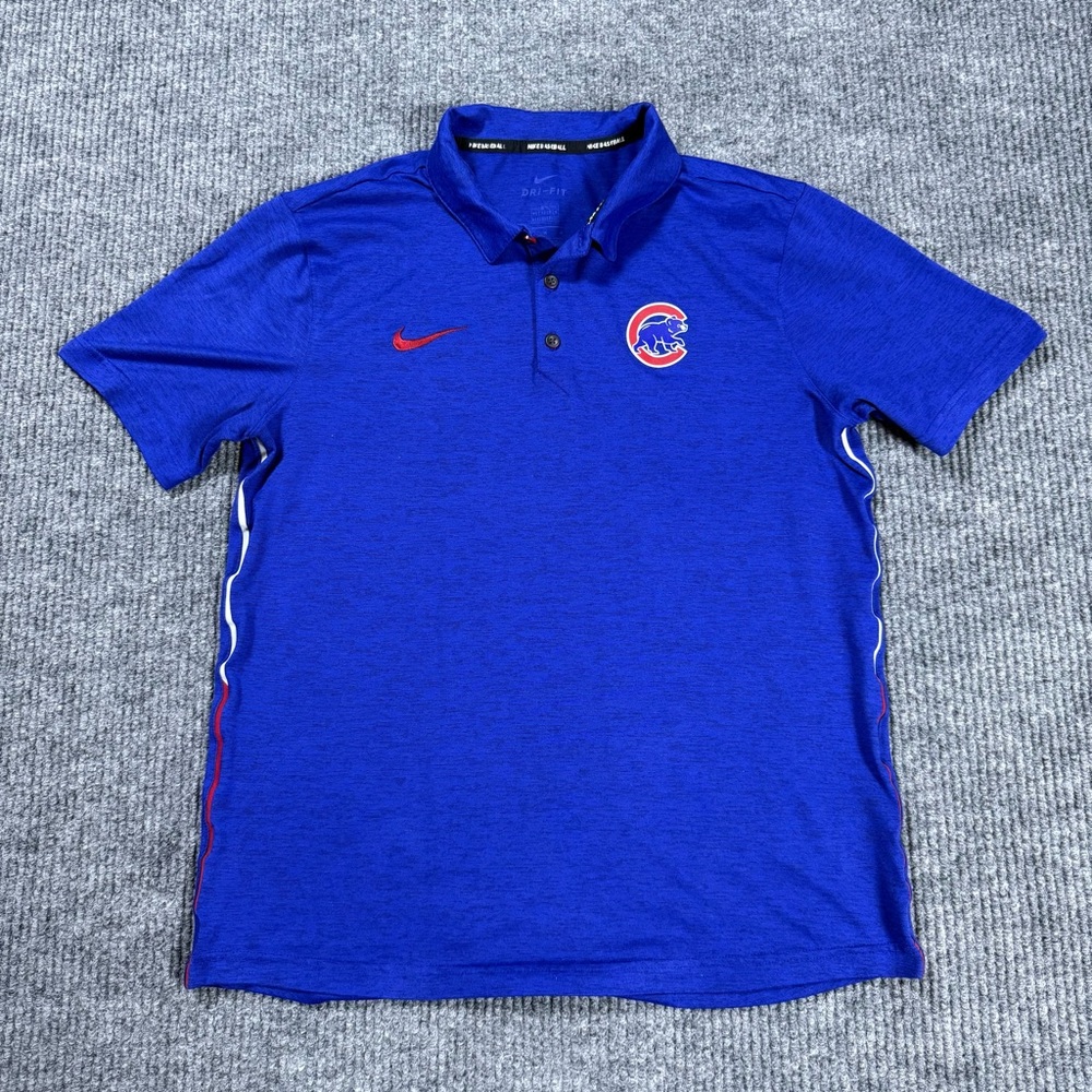 Nike Chicago Cubs Polo Shirt Mens Medium Blue Dri Fit Baseball MLB Golf